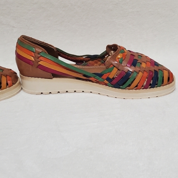 Boho Mexican Style Rainbow Braided Leather Chunky Sole Huarache Sandals - Picture 6 of 14